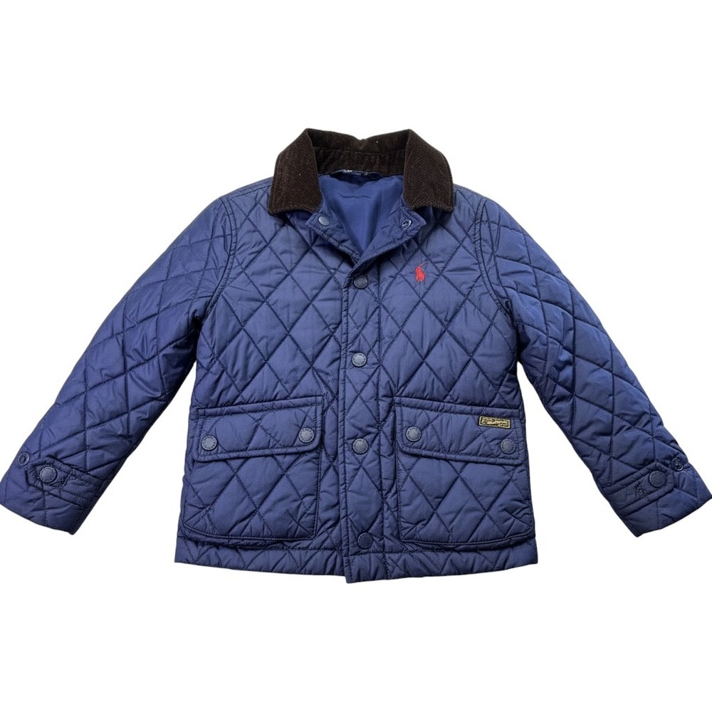Polo Ralph Lauren Kids Navy Blue Quilted Barn Jacket Corduroy Collar Size 5